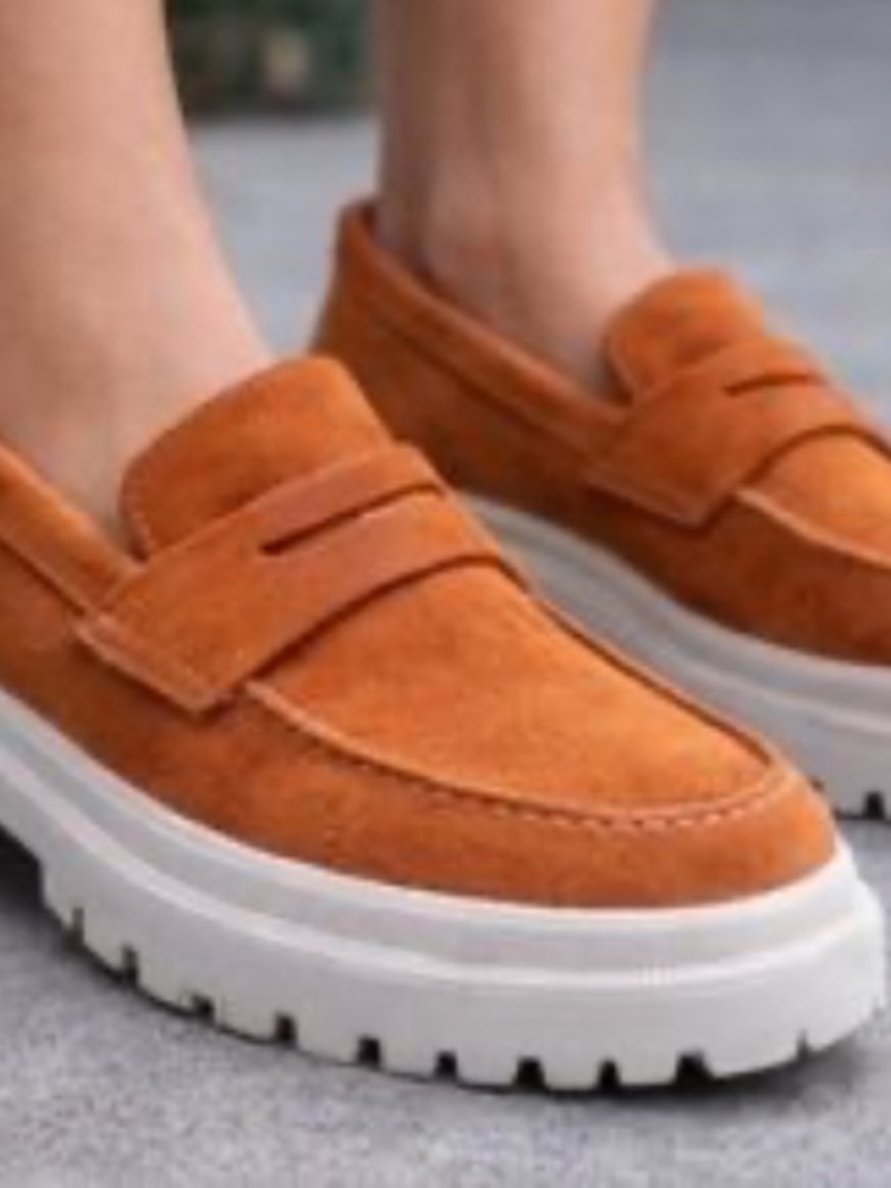 Patina Rust Suede Penny Loafers with Lug Sole